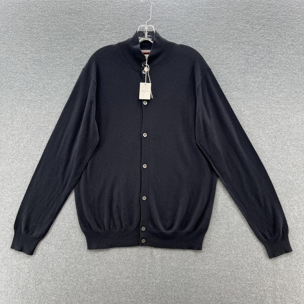 Angelo Nardelli Sweater Mens Large Navy Lightweight Wool Silk Mock Neck Italy